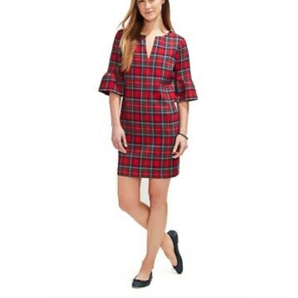 Vineyard Vines Jolly Plaid Greenwich Flutter Sleeve Shift Dress Size 24